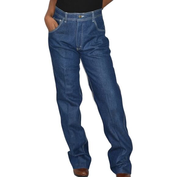 Vintage Graffiti Jeans Blue High Waist Straight Embroidery Pockets 80s Size 34 - Picture 9 of 16